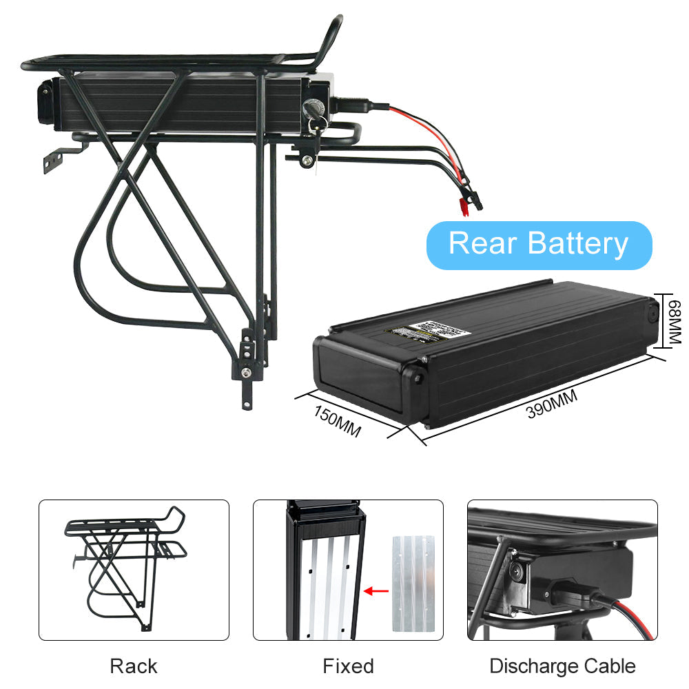UK Stock Rear Rack Battery 48V 15Ah Lithium Electric Bike Battery with Double Layer Luggage Carrier - BMS EBike Tech Ltd