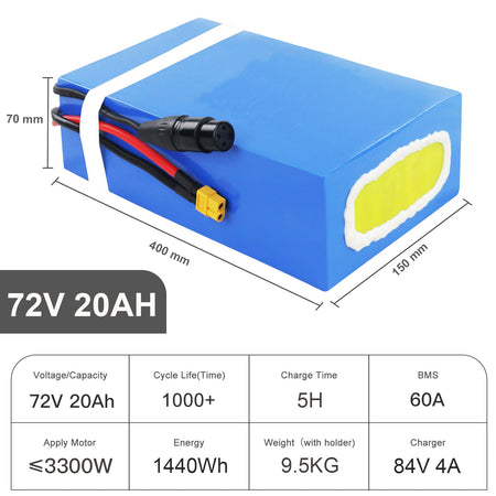 (AU Warehouse) 48V/52V/60V/72V E - bike Battery for 3000W 2000W 1500W 1000W 750W 500W 250w Ebike, Go - kart, Scooter Motor PVC Skin Waterproof Lithium Battery Pack with AU Charger - Fengli Power Tech Ltd