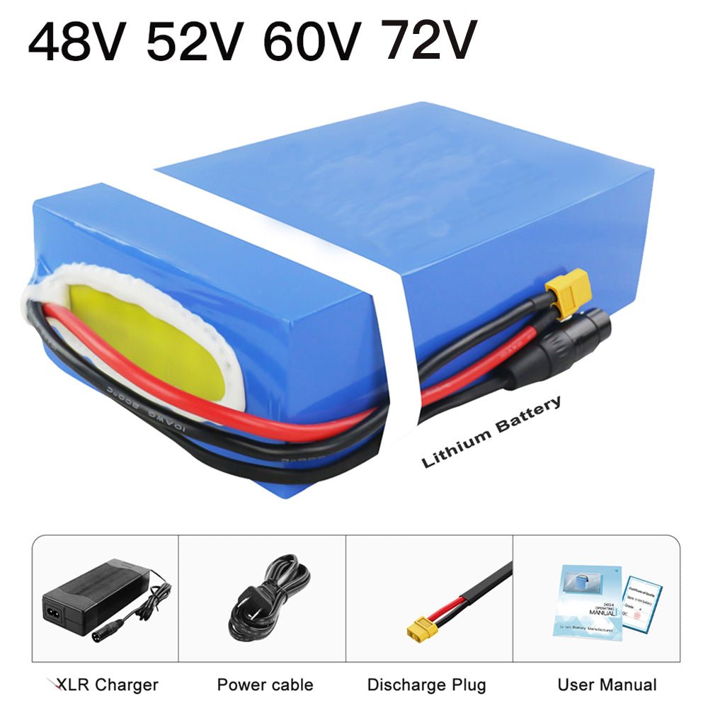 (AU Warehouse) 48V/52V/60V/72V E - bike Battery for 3000W 2000W 1500W 1000W 750W 500W 250w Ebike, Go - kart, Scooter Motor PVC Skin Waterproof Lithium Battery Pack with AU Charger - Fengli Power Tech Ltd