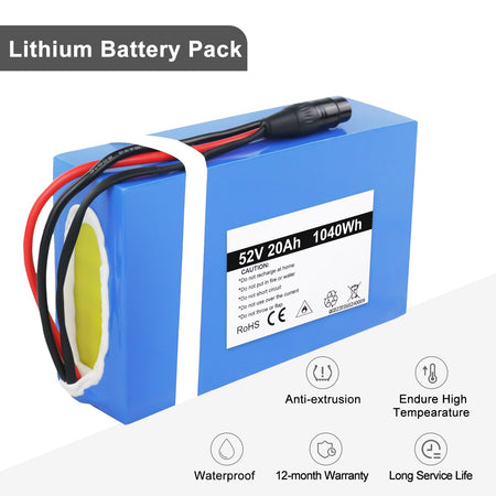 (AU Warehouse)52V - 20AH Lithium Ion Electric Bike Battery - Ebike Battery for 0-1500w Bicycle - E Scooter/Go Kart Battery