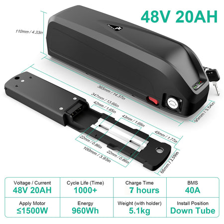 (AU Warehouse)Ebike Battery 52V/48V 20AH LG 4800 CELLS Hailong Lithium ion Battery with Charger, USB Port for Electric Bike 250W 450w 500w 750w 1000w 1500W Electric Bicycle motor (Bulit 40A BMS,With Charger)) - Fengli Power Tech Ltd