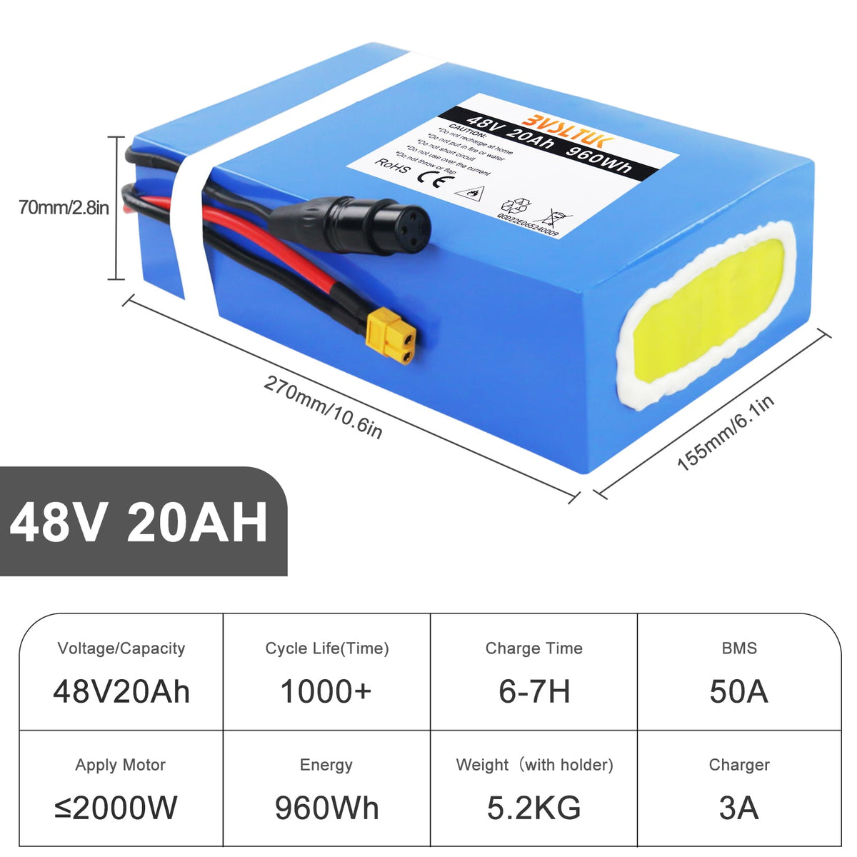 48V 20AH Ebike Battery for 50W-1800W Ebike Motercycle, Go-kart, Scooter, Waterproof lithium Battery Pack Rechargeable