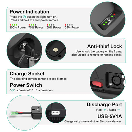 (UK Warehouse)36V 20AH LG 4800mah CELLS Ebike Battery Hailong electirc Bike Lithium Li - ion Battery with Charger, USB Port (0 - 700W) - Fengli Power Tech Ltd