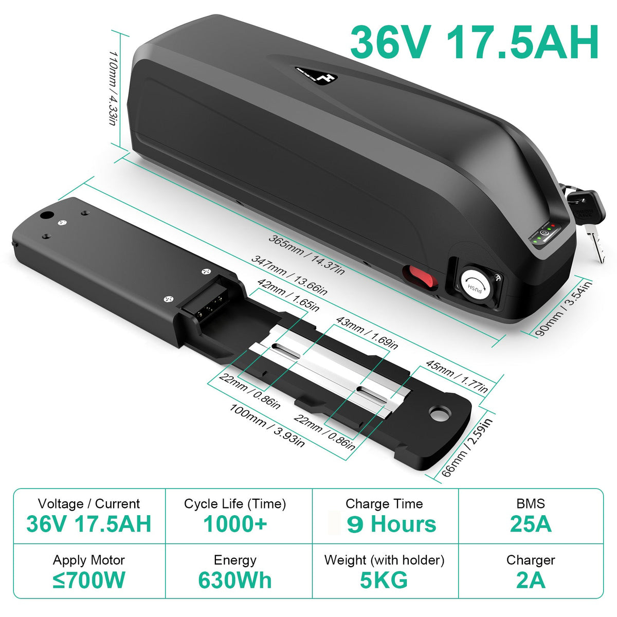 (UK Warehouse）36V 48V 52V E - bike USB Battery Downtube Electric bike Batteries with Charger Frame HL downtube for 250W 350W 500W 750W 1000W 1500W Electric Bicycle Motor - Fengli Power Tech Ltd