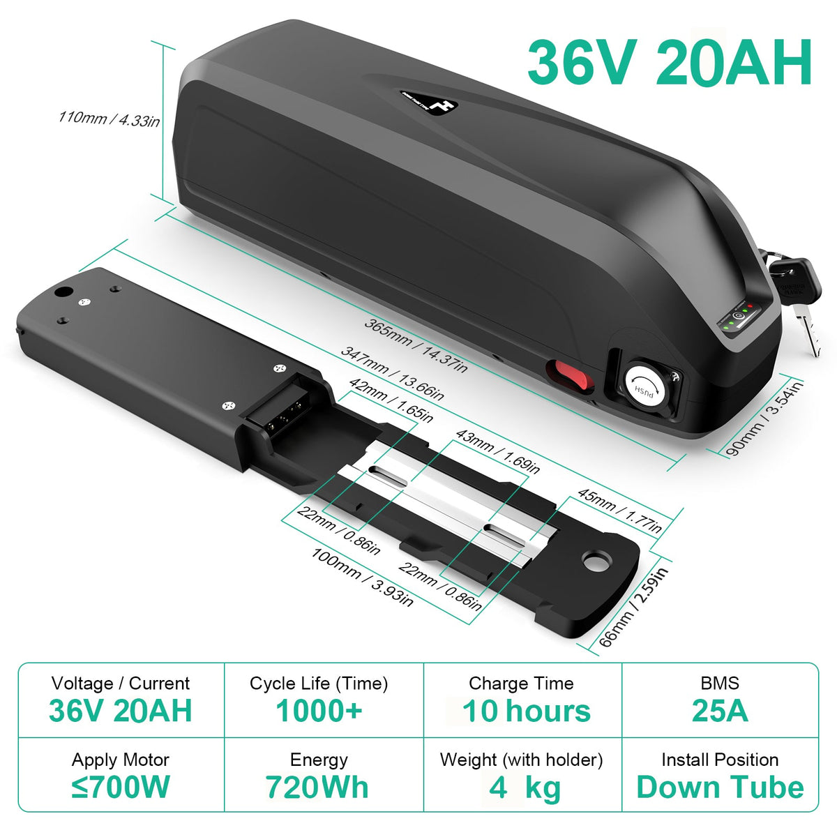 (UK Warehouse）36V 48V 52V LG CELLS E - bike USB Battery Downtube Electric bike Bicycle Batteries with Charger Frame HL downtube for 250W 350W 500W 750W 1000W 1500W Electric Bicycle Motor - Fengli Power Tech Ltd