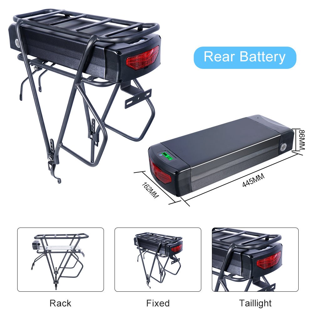 (UK Warehouse)Ebike Battery With Luggage Rack for 1000W 1500W 3000W Ebike Conversion Kit - Lithium Battery for Bafang Mid Drive Front/ Rear Hub Wheel Kit - for 24'' - 28''Wheel - BMS EBike Tech Ltd