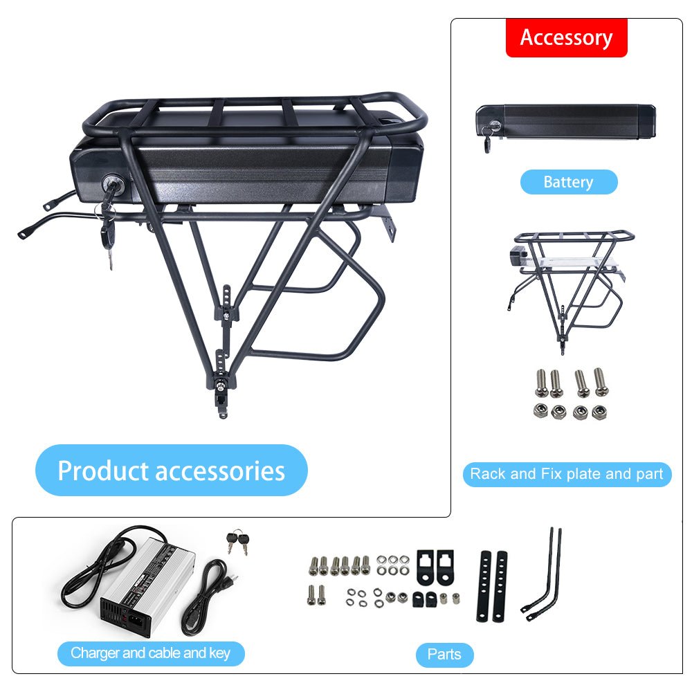 Ebike Battery With Luggage Rack for 1000W 1500W 3000W Ebike Conversion Kit