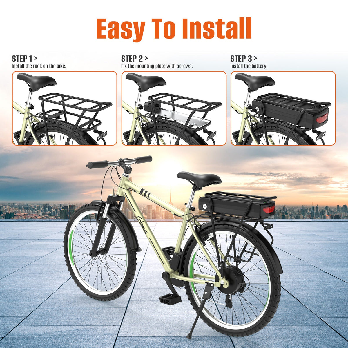 (UK Warehouse)With Rear Rack 48V 27Ah Ebike Battery With Luggage Rear Rack for 250w 350w 500w 750w 1000W 1500W 2000W Electric Bike Bicycle Conversion Kit - Lithium Battery for Bafang for 24'' - 28''Wheel - Fengli Power Tech Ltd