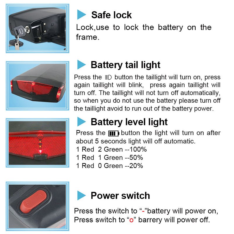 (UK/EU Warehouse) 36V 48V Ebike Battery Lithium lon Rear Rack Battery for 500W Bike Motor, Mountain Bike Battery with Luggage Rack Battery with Charger and BMS Protection Board - Fengli Power Tech Ltd