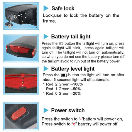 (UK/EU Warehouse) 36V 48V Ebike Battery Lithium lon Rear Rack Battery for 500W Bike Motor, Mountain Bike Battery with Luggage Rack Battery with Charger and BMS Protection Board - Fengli Power Tech Ltd