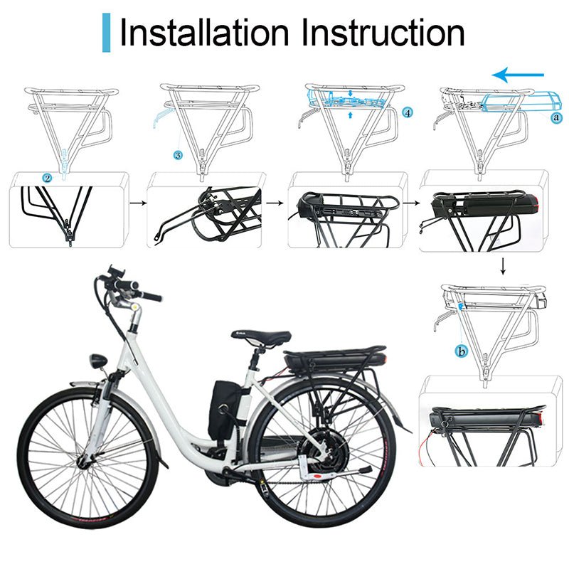 (UK/EU Warehouse) 36V 48V Ebike Battery Lithium lon Rear Rack Battery for 500W Bike Motor, Mountain Bike Battery with Luggage Rack Battery with Charger and BMS Protection Board - Fengli Power Tech Ltd