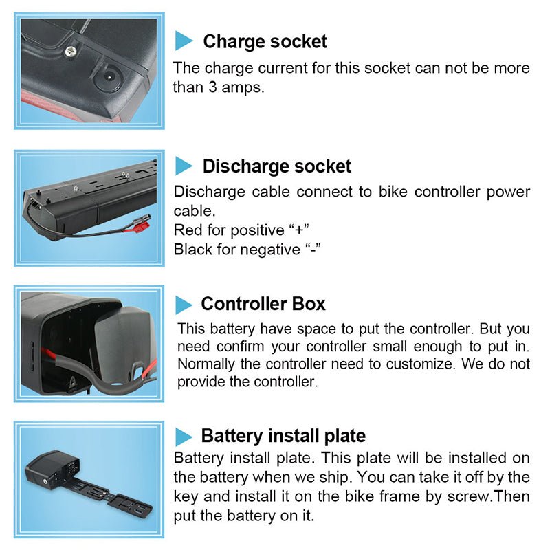 (UK/EU Warehouse) 36V 48V Ebike Battery Lithium lon Rear Rack Battery for 500W Bike Motor, Mountain Bike Battery with Luggage Rack Battery with Charger and BMS Protection Board - Fengli Power Tech Ltd