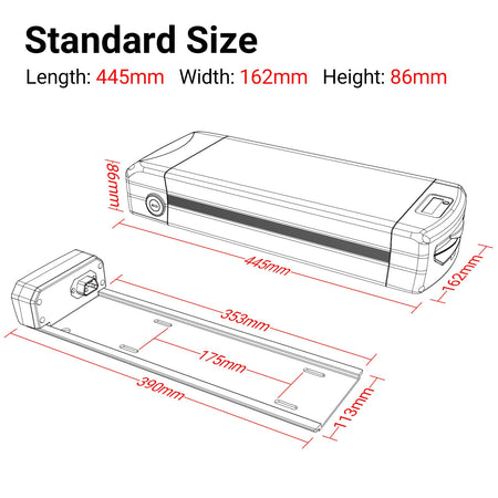 (UK/EU Warehouse) 36V/48V/52V/72V Rear Rack Ebike Battery With Luggage Rear Rack for 250w 350w 500w 750w 1000W 1500W 2000W 3000W Electric Bike Bicycle Motor Lithium Battery for 24'' - 28''Wheel with Charger - Fengli Power Tech Ltd