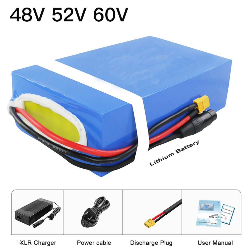 (US Warehouse) 48V/52V/60V E - bike Battery for 2000W 1500W 1000W 750W 500W 250w Ebike, Go - kart, Scooter Motor PVC Skin Waterproof Lithium Battery Pack with US Charger - Fengli Power Tech Ltd