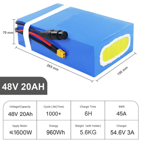(US Warehouse) 48V/52V/60V/72V E - bike Battery for 3000W 2000W 1500W 1000W 750W 500W 250w Ebike, Go - kart, Scooter Motor PVC Skin Waterproof Lithium Battery Pack with US Charger - Fengli Power Tech Ltd