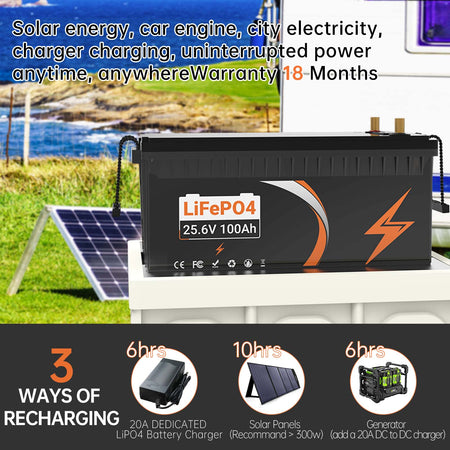 (US Warehouse) High efficiency, long lifespan, portable 12V/24V 100AH LiFePO4 Battery Rechargeable 4000 Deep Cycle For Solar Panel RV Marine Home Energy Built - in 100A BMS - Fengli Power Tech Ltd