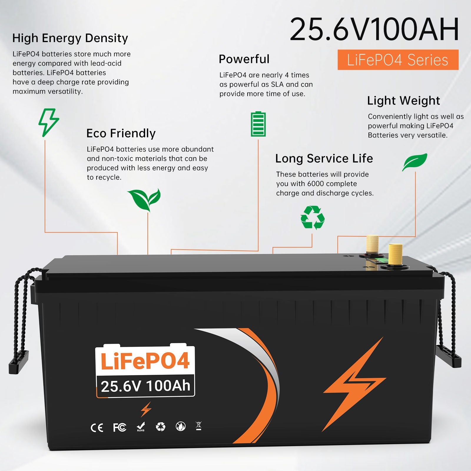 (US Warehouse) High efficiency, long lifespan, portable 12V/24V 100AH LiFePO4 Battery Rechargeable 4000 Deep Cycle For Solar Panel RV Marine Home Energy Built - in 100A BMS - Fengli Power Tech Ltd