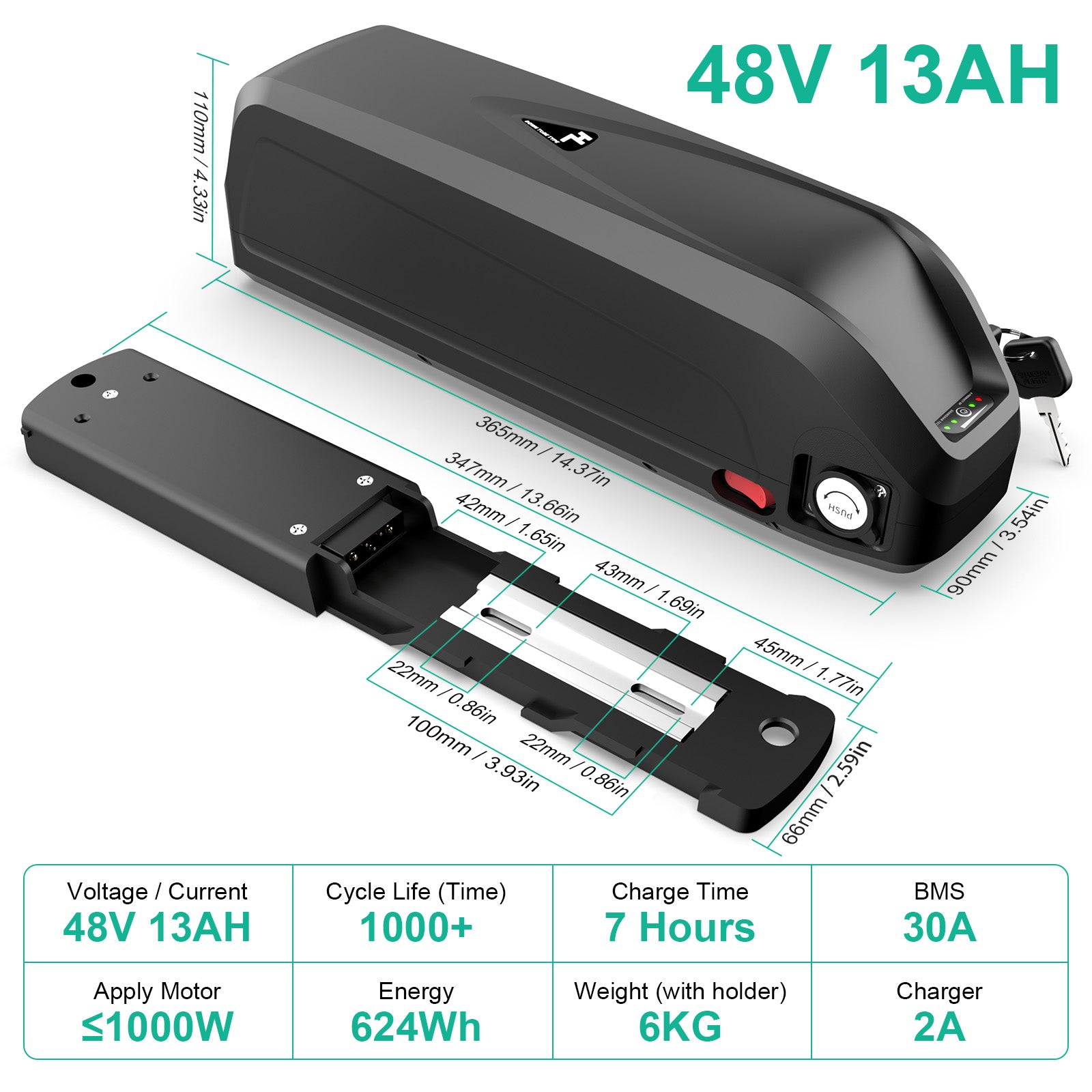 (US Warehouse)48V 13AH E - bike batteries Downtube Electric bike/bicycle Batteries with Charger Frame HL downtube for 250W~1000W Motor - Fengli Power Tech Ltd