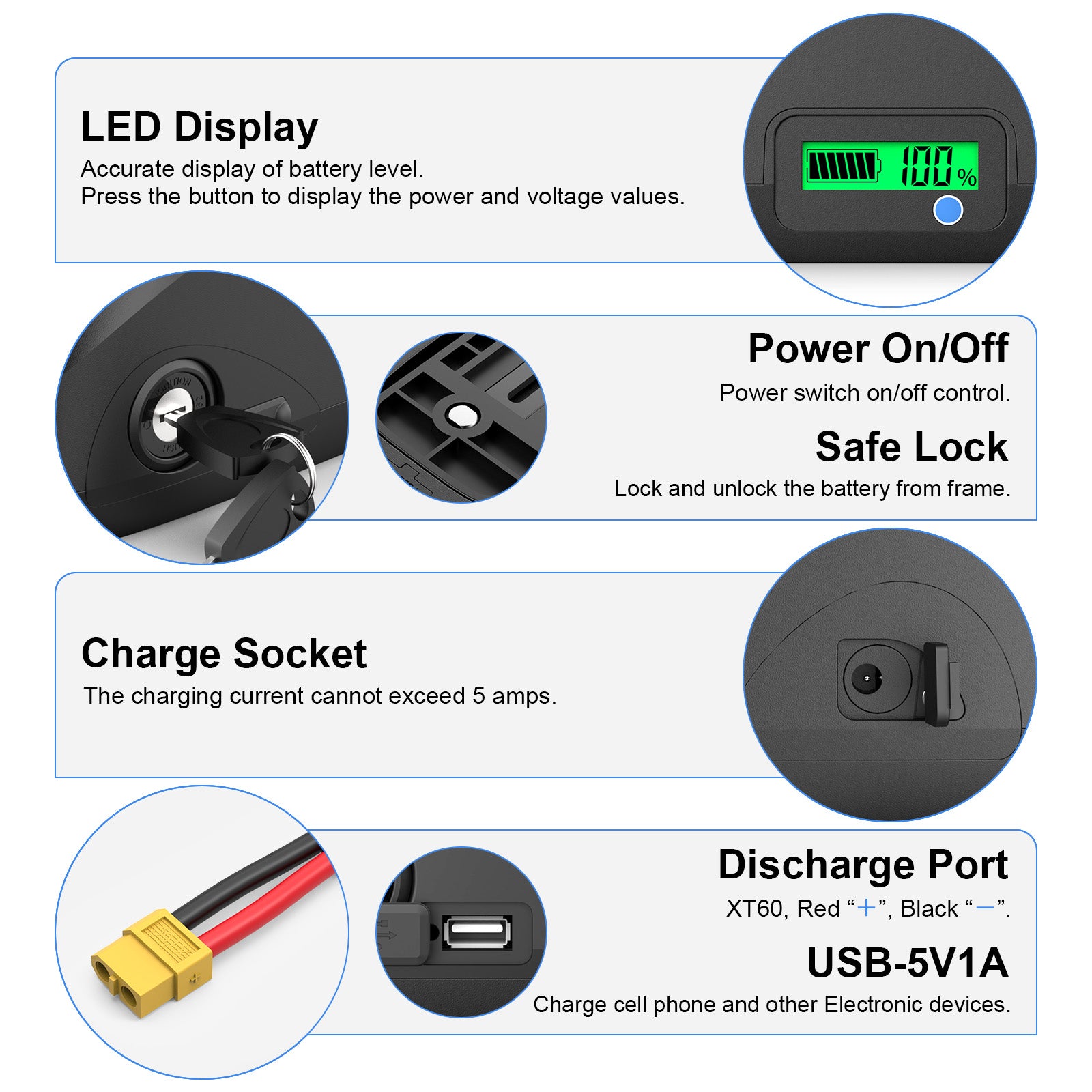 (US Warehouse)48V 19.2Ah LG Cells Li - ion Electric Bike Batteries Ebike Battery with USB Port/Fuse/LED Indicator/Safe Lock Down Tube (5PIN) Electric Bicycle Battery for 250W 500W 750W 1000W 1500W Motor /W Charger - Fengli Power Tech Ltd