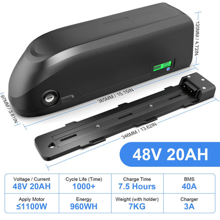 (US Warehouse)48V 20Ah SAMSUNG 5000mah Cells Li - ion Electric Bike Batteries Ebike Battery with USB Port/Fuse/LED Indicator/Safe Lock Down Tube (5PIN) Electric Bicycle Battery for 250W 500W 750W 1000W 1500W Motor /W Charger - Fengli Power Tech Ltd