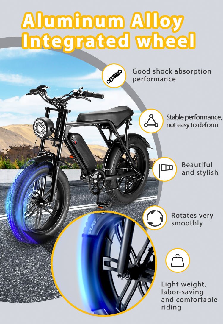 V8 Electric Mountain Bike with 750W Motor 48V 15Ah Removable Larger Battery 18.6MPH 20'' Fat Tire E Bike Shi-Mano 7-Speed