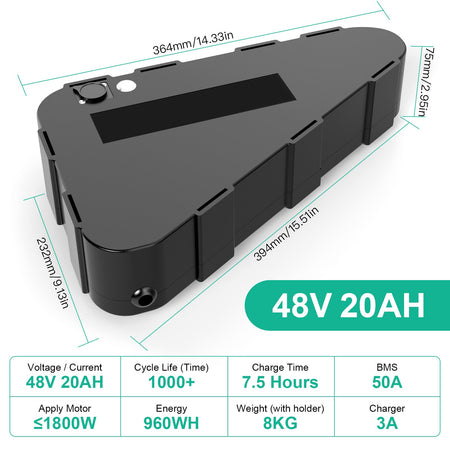 (EU Warehouse)48V 20Ah 50ABMS Triangle Lithium Ebike Battery with 3A Charger for 1800W Bicycle Motor - BMS EBike Tech Ltd