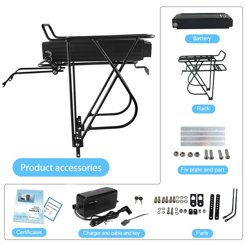 UK Stock Rear Rack Battery 48V 15Ah Lithium Electric Bike Battery with Double Layer Luggage Carrier - BMS EBike Tech Ltd