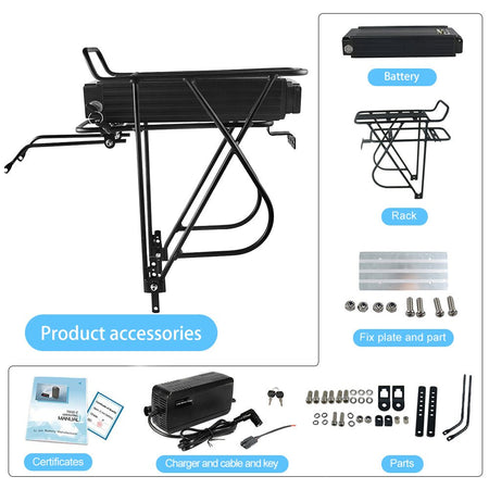 UK Stock Rear Rack Battery 48V 15Ah Lithium Electric Bike Battery with Double Layer Luggage Carrier - BMS EBike Tech Ltd