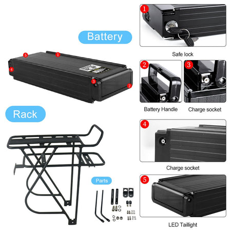 UK Stock Rear Rack Battery 48V 15Ah Lithium Electric Bike Battery with Double Layer Luggage Carrier - BMS EBike Tech Ltd