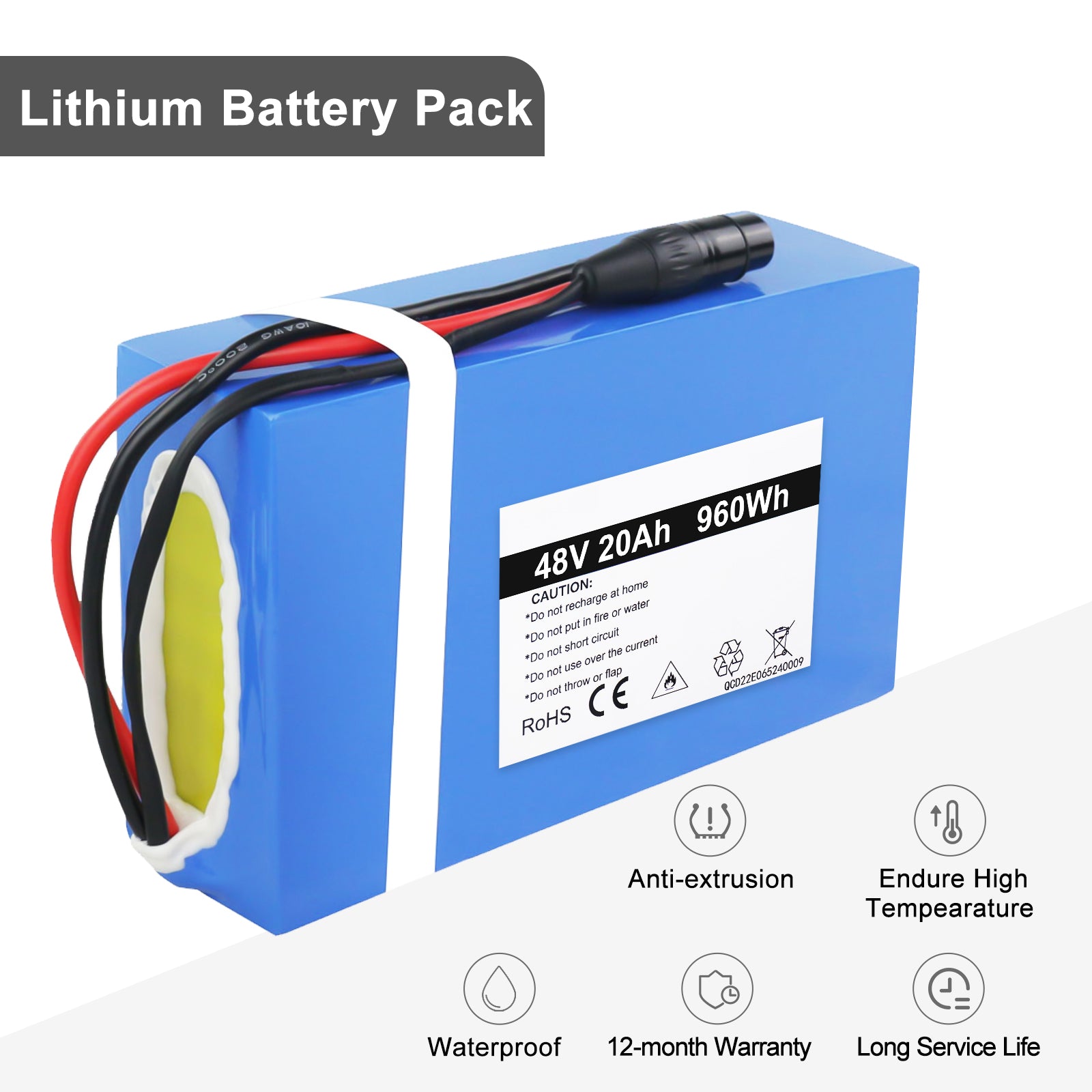 48V 20AH Ebike Lithium Battery for 1500W 1000W 750W 500W Ebike Motercyckle, Go-kart, Scooter, Waterproof lithium Battery Pack